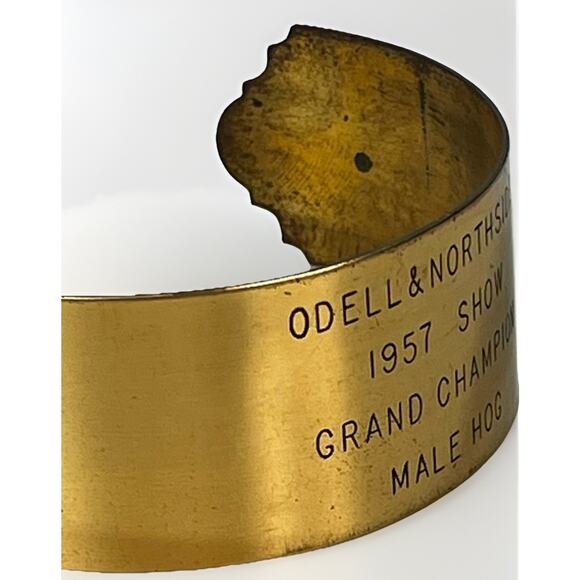VTG Bronze Metal Cuff Odell Northside 1957 Show Grand CHAMPION Male Hog Bracelet - Picture 9 of 11